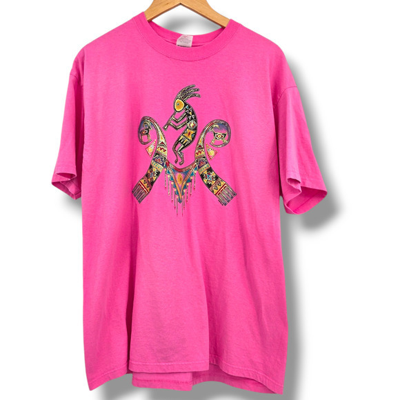 Vintage Anvil Unisex Tribal Aztec Puffy Paint Metallic Graphic T-Shirt Pink‎ XL - Picture 1 of 8